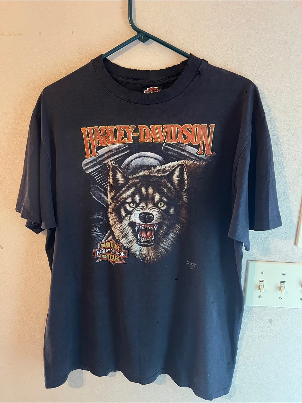 VINTAGE 1991 3D EMBLEM HARLEY DAVIDSON SINGLE STITCH WOLF TSHIRT BLACK SIZE XL